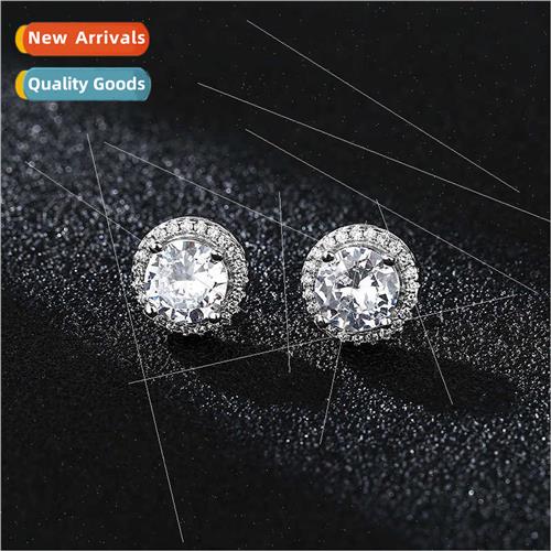 New S925 silver plated circle full diamonds one carat earrin
