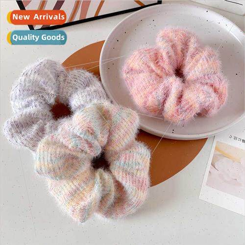 Korea plush rainbow sausage hair ring braided wool sweet hai