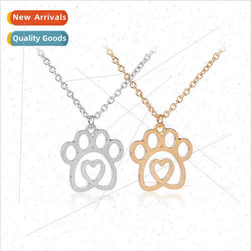 Europe new fashion hollowed out love dog paw necklace pendan