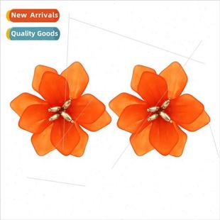 retro resin flower ins exaggerated wind earrings vacation