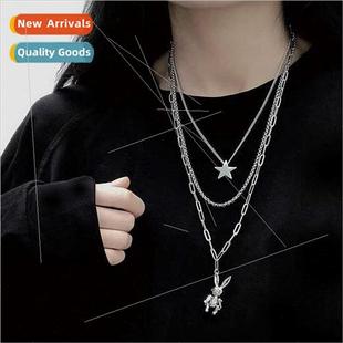 ins layered pendant hip eart rabb hop women Vintage necklace