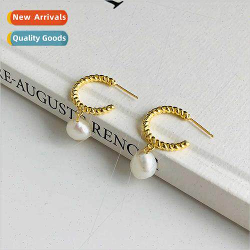 925 silver Baroque C-Shaped Twisted Pearl Earrings Europe Vi