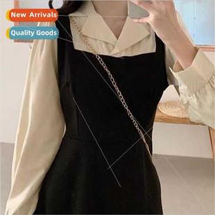 2023 Long Large New Fall Dress Casual Sleeve Plaid Black