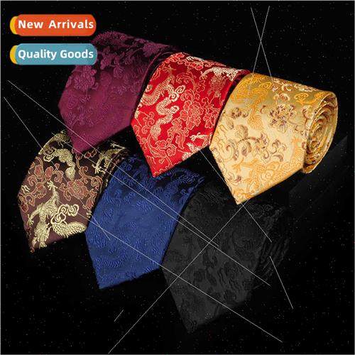 Tie men mal Chinese dragon pattern 9cm retro red black blue