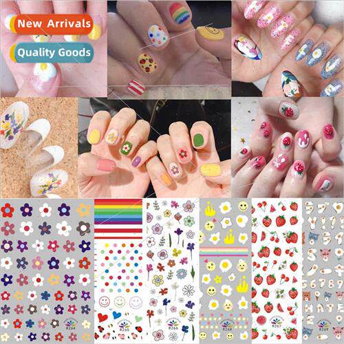 Rainbow fresh cute flower nail stickers ins  waterprolong-la