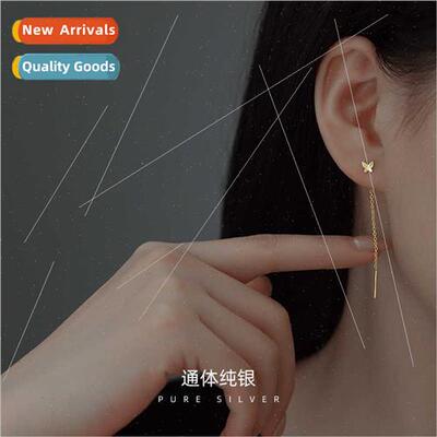 S925 silver Korea butterfly earwire female earrings long ear