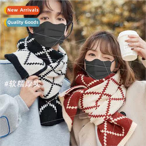Winter new double-sided versatile plaid knted couple wool sc
