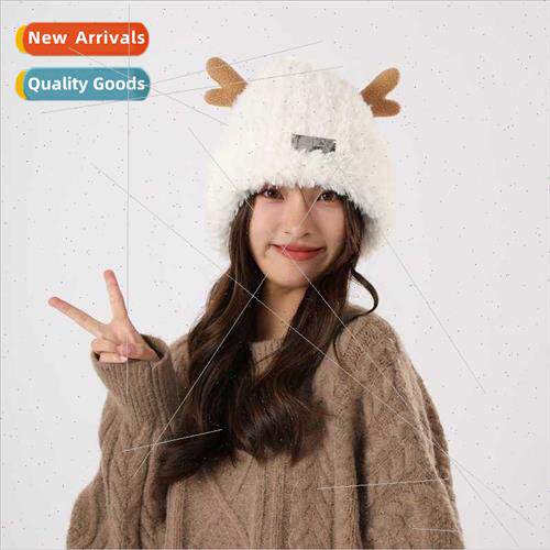 New cute antler ears knted wool cap outdoor fall winter padd