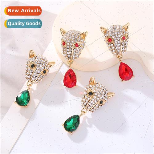 Personalized leopard head drop-shaped pendant earrings alloy
