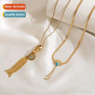 Europe fashion tanium steel turquoise fan-shaped collarbone