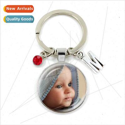 Alphabet Birthstone Photo Metal Keychain Time Gemstone Keych