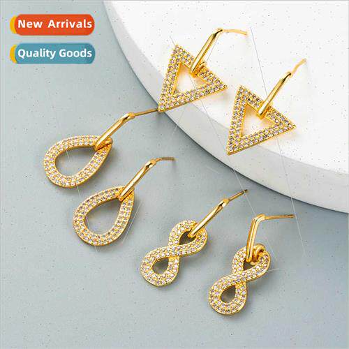 Minimalist copper gold-plated micro-zircon geometric water d