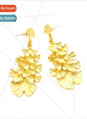 Personalized cold wind multi-layer gold ginkgo biloba earrin