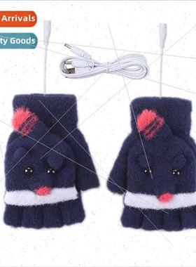 Women winter USB flip gloves thermostat heating USB single-s