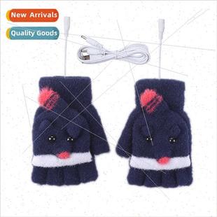 Women winter USB flip gloves thermostat heating USB single-s
