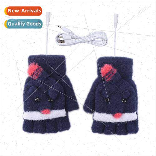 Women winter USB flip gloves thermostat heating USB single-s
