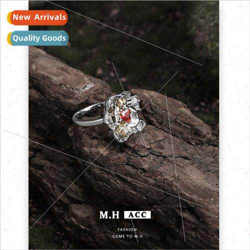 Love zirconia flower ring women open delicate finger ring sw