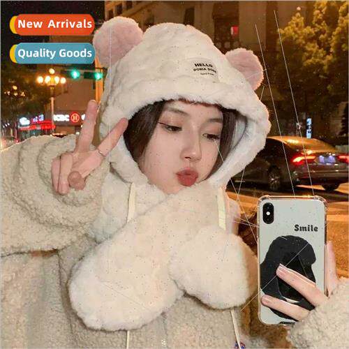 Korean  tide bear plush hat scarf one female fall winter war