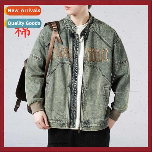 Spring Autumn stand-up collar denim jacket men Korean  zippe