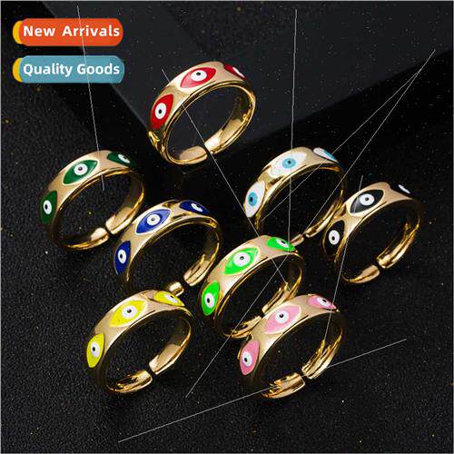 Europe Fashion Copper Gold Plated Oil Drops Devil Eye Ring