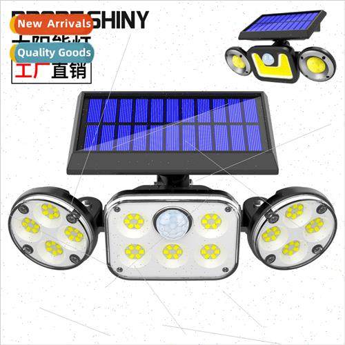 Solar wall light LED triple head rotatable outdoor waterproo