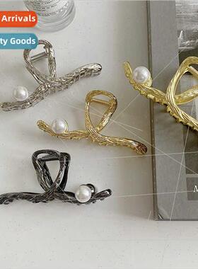 pearl large grab clip metal hair clips female summer hair gr