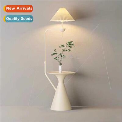 Cream wind floor lamp designer wood grain pleated living roo