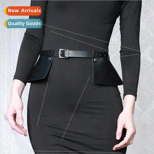 Women Wide Belt Decorative Black Leather Skirt Hem Waistband