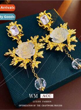 Earrings silver pin wh diamond metal heart flower earrings r