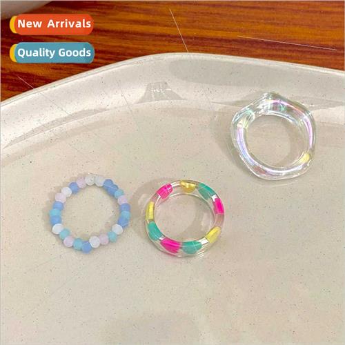 Love Beaded Resin Ring Set Women Sense Fashion Index Ring In