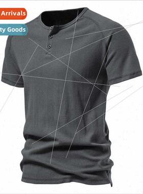 23 years new Henley shirt men short-sleeved t-shirt solid co