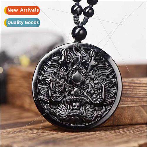 Natural obsidian peace safety sign dragon head pendant Eucal