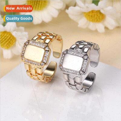 Popular square ring women retro glossy engravable adjustable