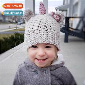 Winter new unicorn children hats wool warm crochet animal ha