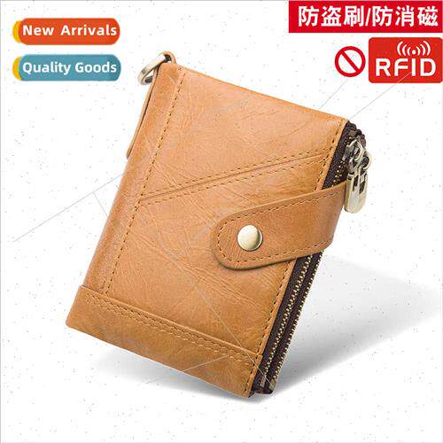 double zipper buckle cowhide men wallet anti-theft brush lea