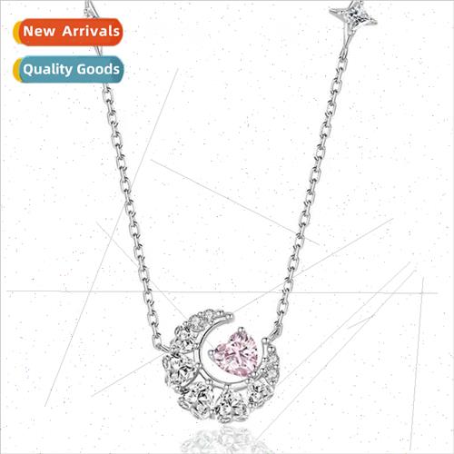New Fantasy Dream Heart Moon Necklace Women Love Heart Pink