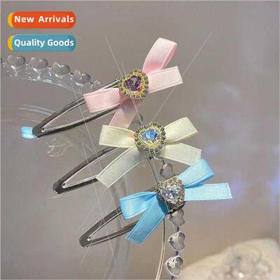 Sweet large zirconium love bow duckbill clip girl hair acces