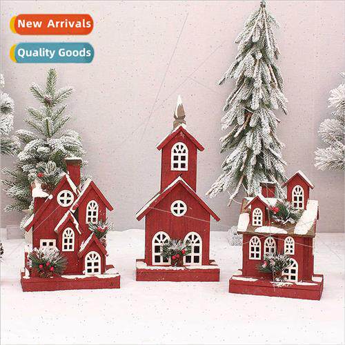 Christmas new wooden red light-emting cabin snow house holid