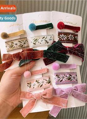 Threepcs fall new Korea girls sweet velvet bow piercing ball