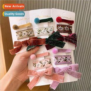 Threepcs fall new Korea girls sweet velvet bow piercing ball