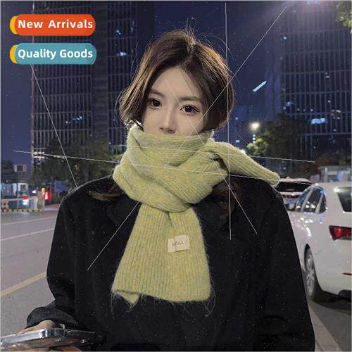 Korean ins green knted scarf female winter patch solid color