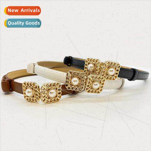 Women Retro Chain Pearl Belt Female Decoration Coat Shirt Dr