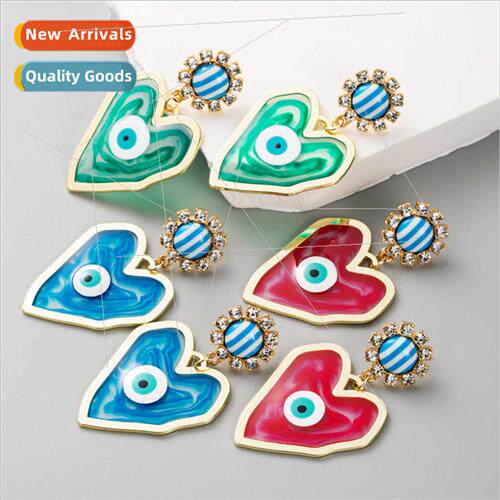 Europe love heart devil eye earrings personalized alloy diam