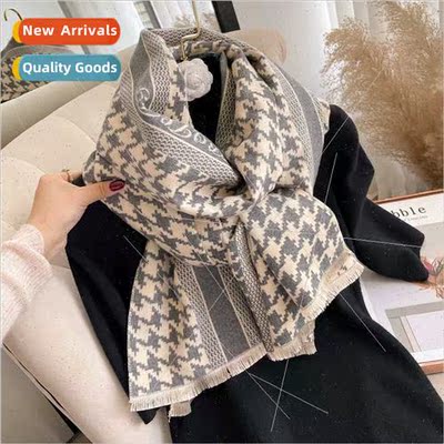 2022 new thousbirds check scarf female winter Korean  imatio