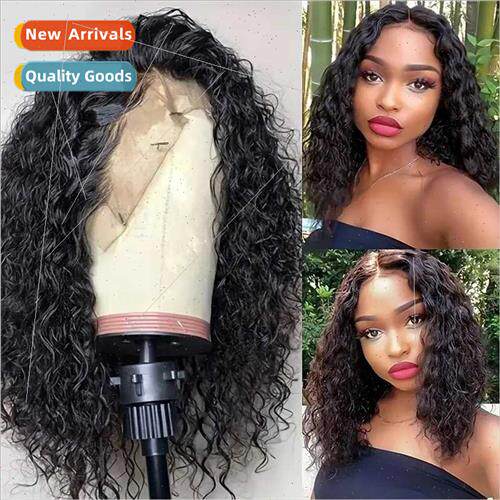 Europe wig medium black hand-twisted small curly short hair