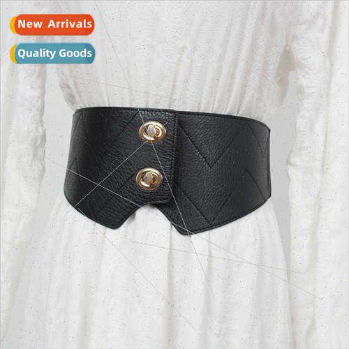 Fashion double buckle wide belt women versatile elastic elas