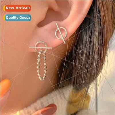 Korea hip hop geometric ins asymmetrical bead earrings nd ch