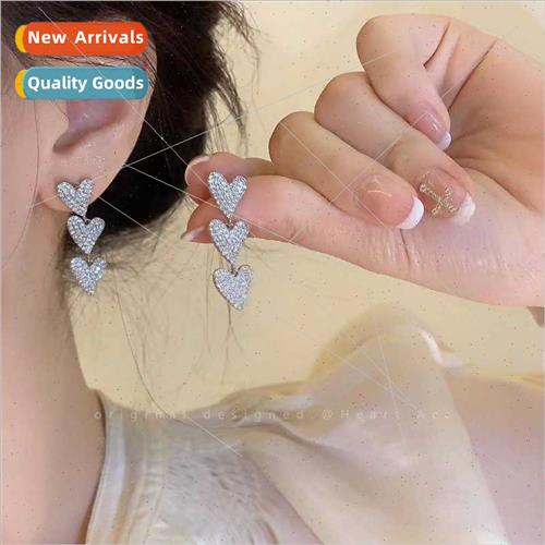 Ambient beauty Love heart full diamond earrings long earring