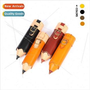 Pouch Leat Leather Vintage Genuine Holder Student Pencil Pen