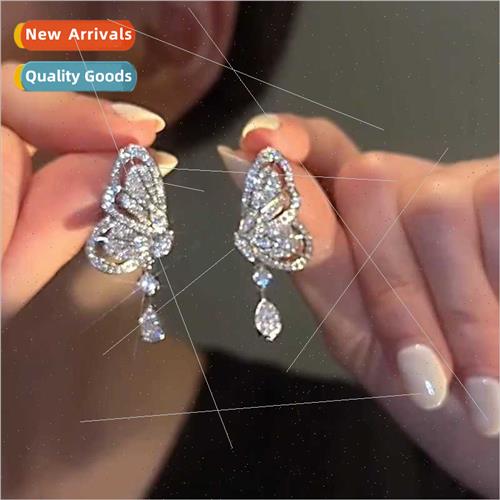 2023 fall winter new full diamond butterfly wings earrings e